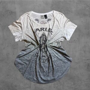 Vintage Harley Davidson Womens Spade Graphic Ombre Burnout T Shirt Top Grays‎
